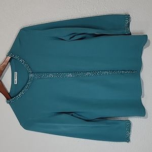 Vintage Mark & Spencer Autograph Teal Beaded Button Up Cardigan Sz. UK 14 =US 12